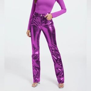 GOOD AMERICAN METALLIC FAUX LEATHER PANTS, Size 6